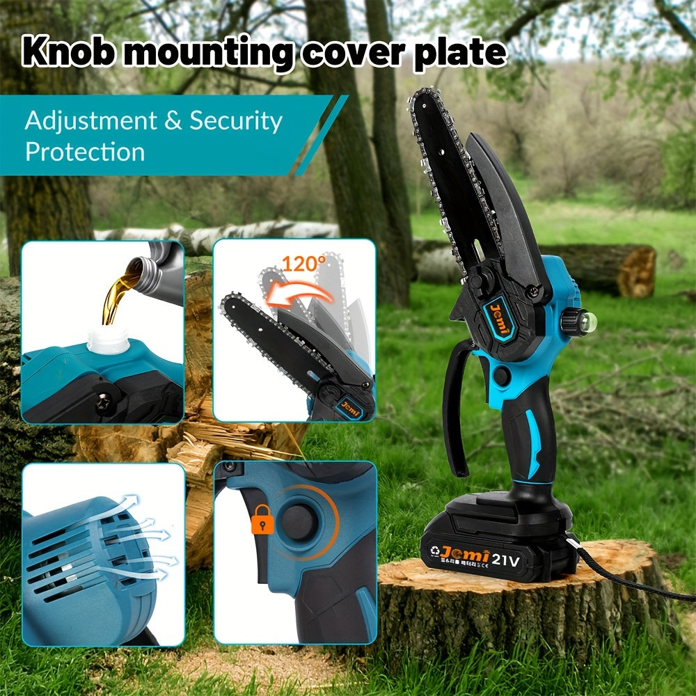 Mini Cordless Chainsaw 15.24cm with 2 Batteries Automatic Oiler Safety Lock