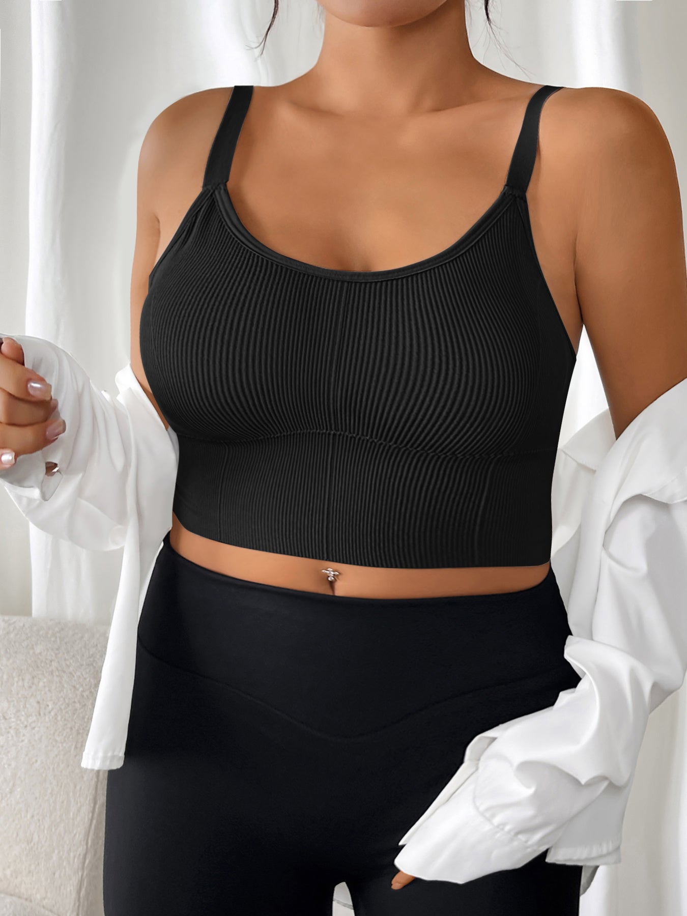 Plus Size Women's Sports Bras High-Elastic Ribbed Backless Yoga Running Workout