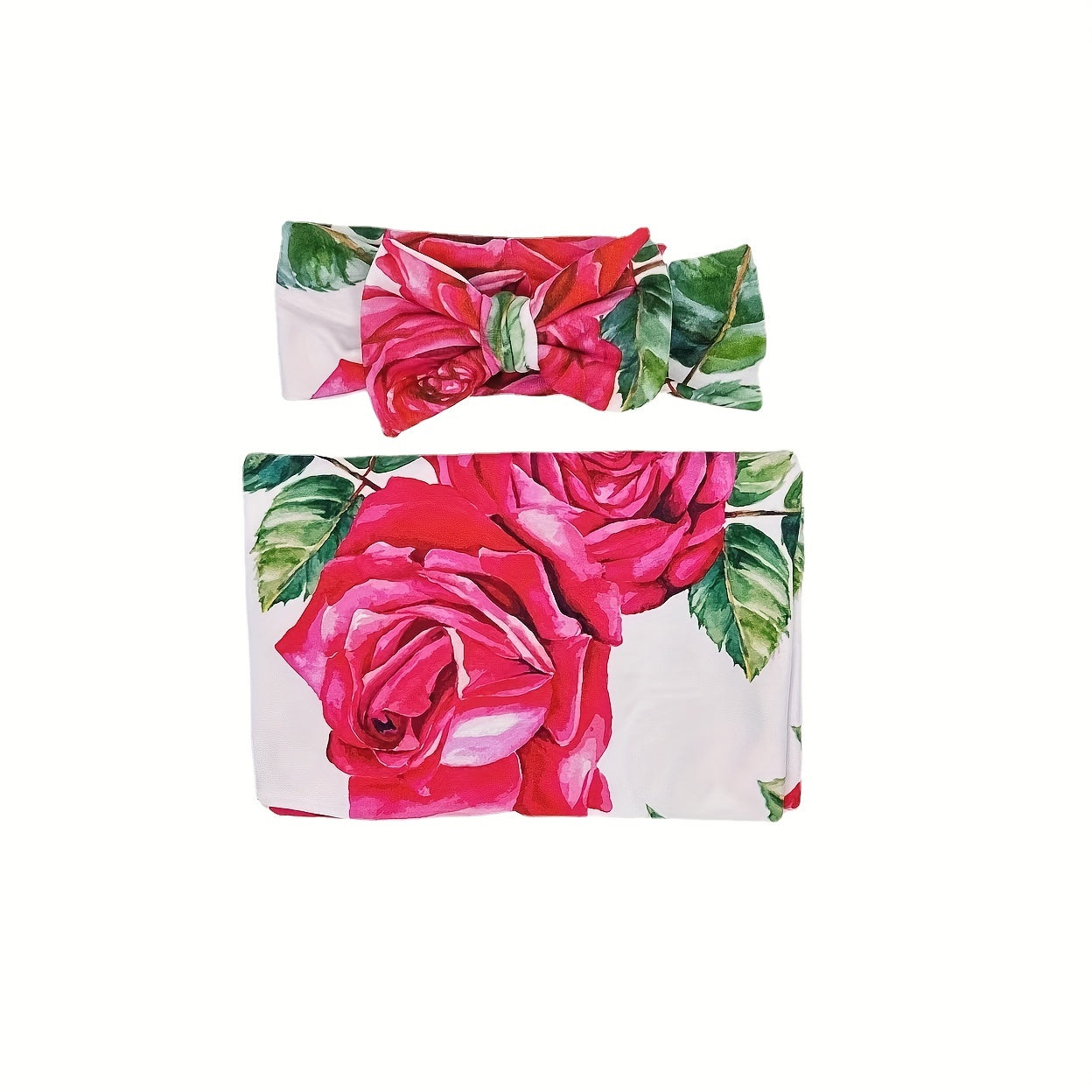 Baby Receiving Blanket Set with Matching Headbands Flower Print for Newborns and Infants