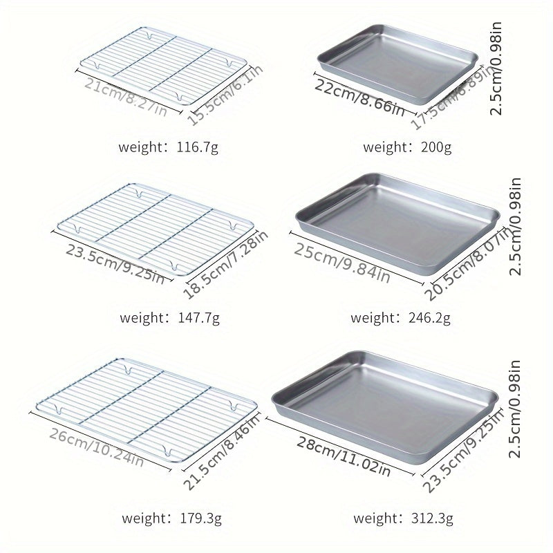Stainless Steel Baking Sheet Set with Cooling Rack in 3 Sizes for Grilling and Baking