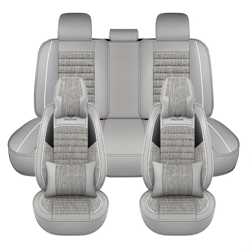 Универсальный чехол на автомобильное сиденье из льна, дышащий, полностью закрывающий для пяти сидений