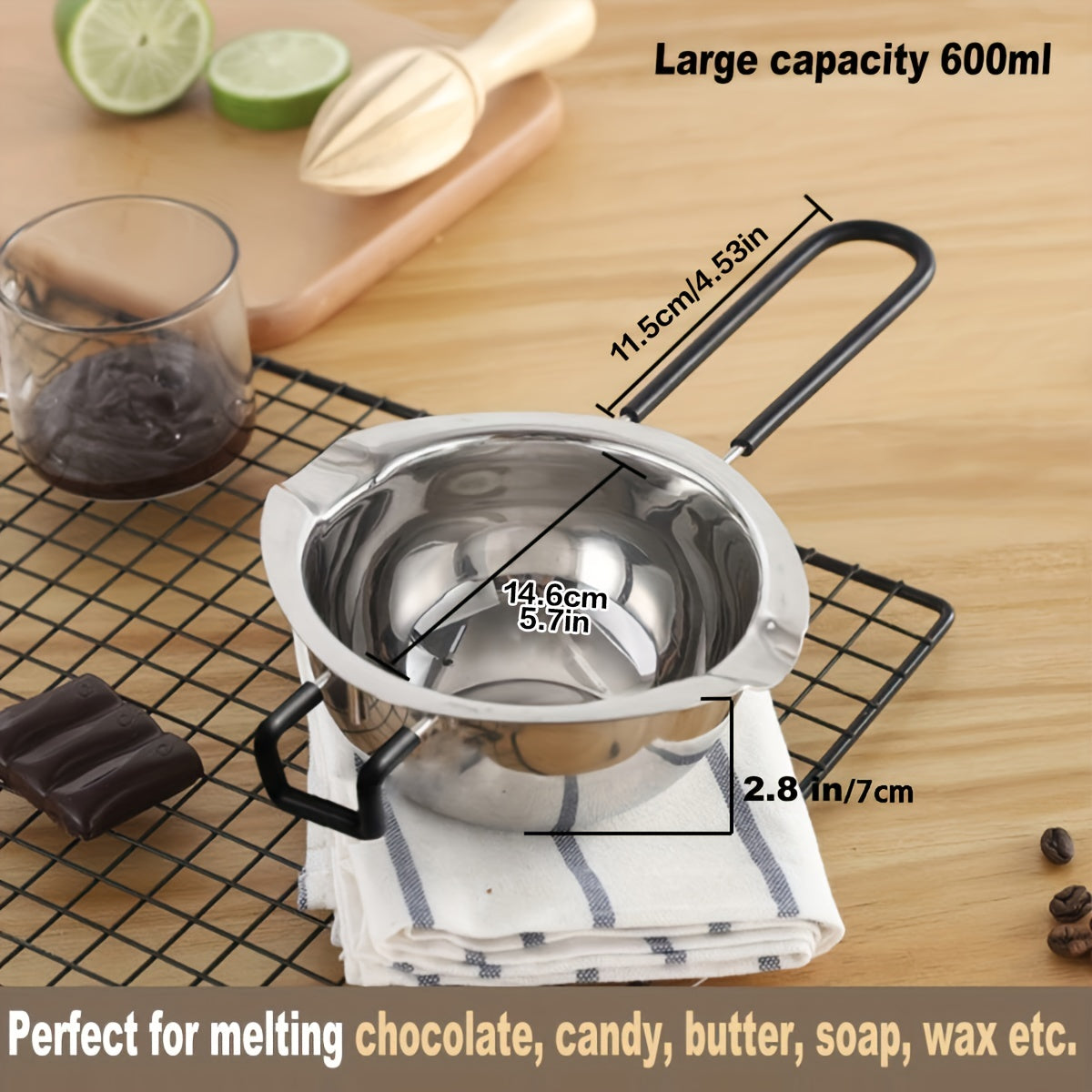 Stainless Steel Double Layer Melting Pot Set 600ml 1600ml for Chocolate Soap Candles