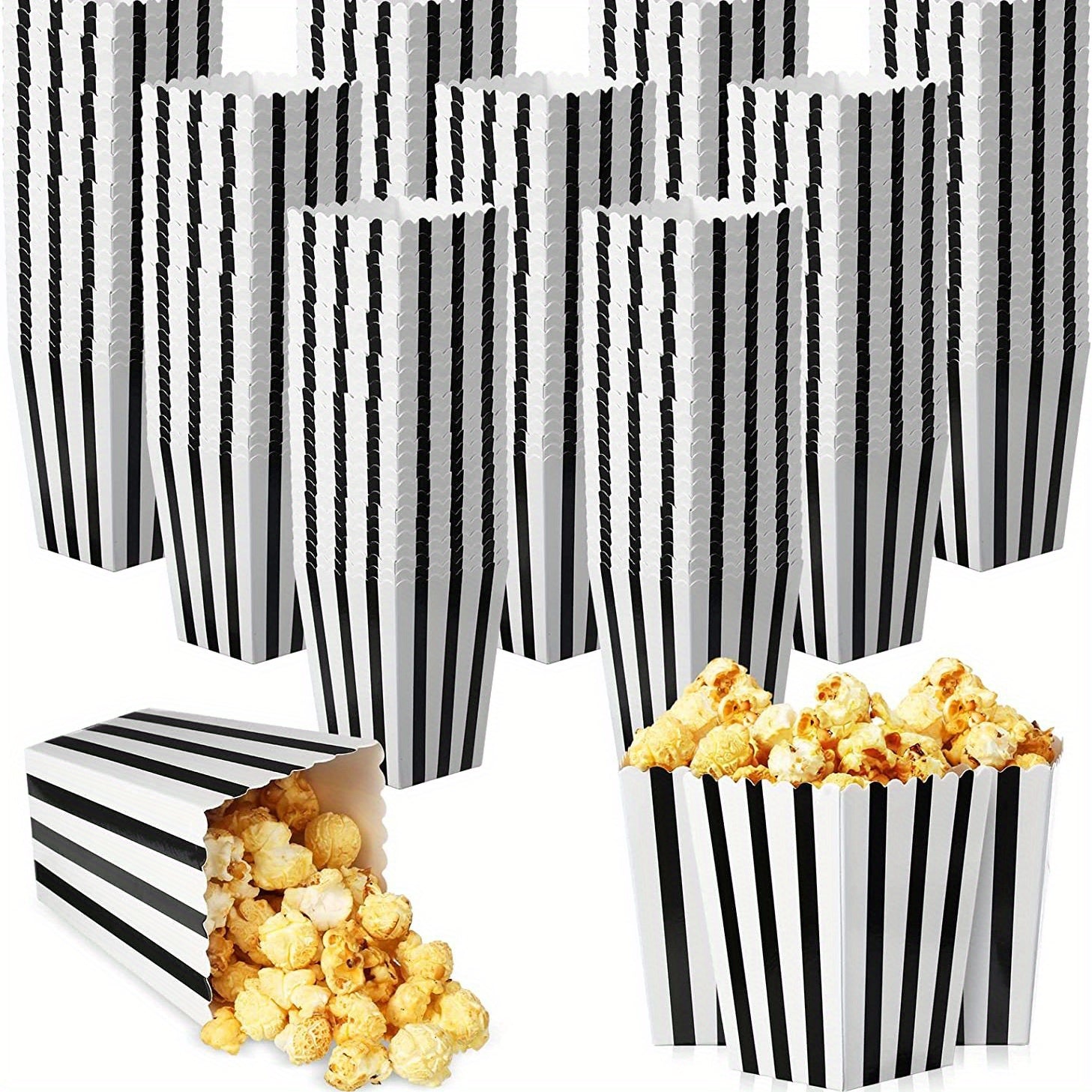 100 Mini Popkorn qutilari 2.27oz Qora Oq chiziqlar Oziq-ovqat sinfi yopilgan bayram Karnaval