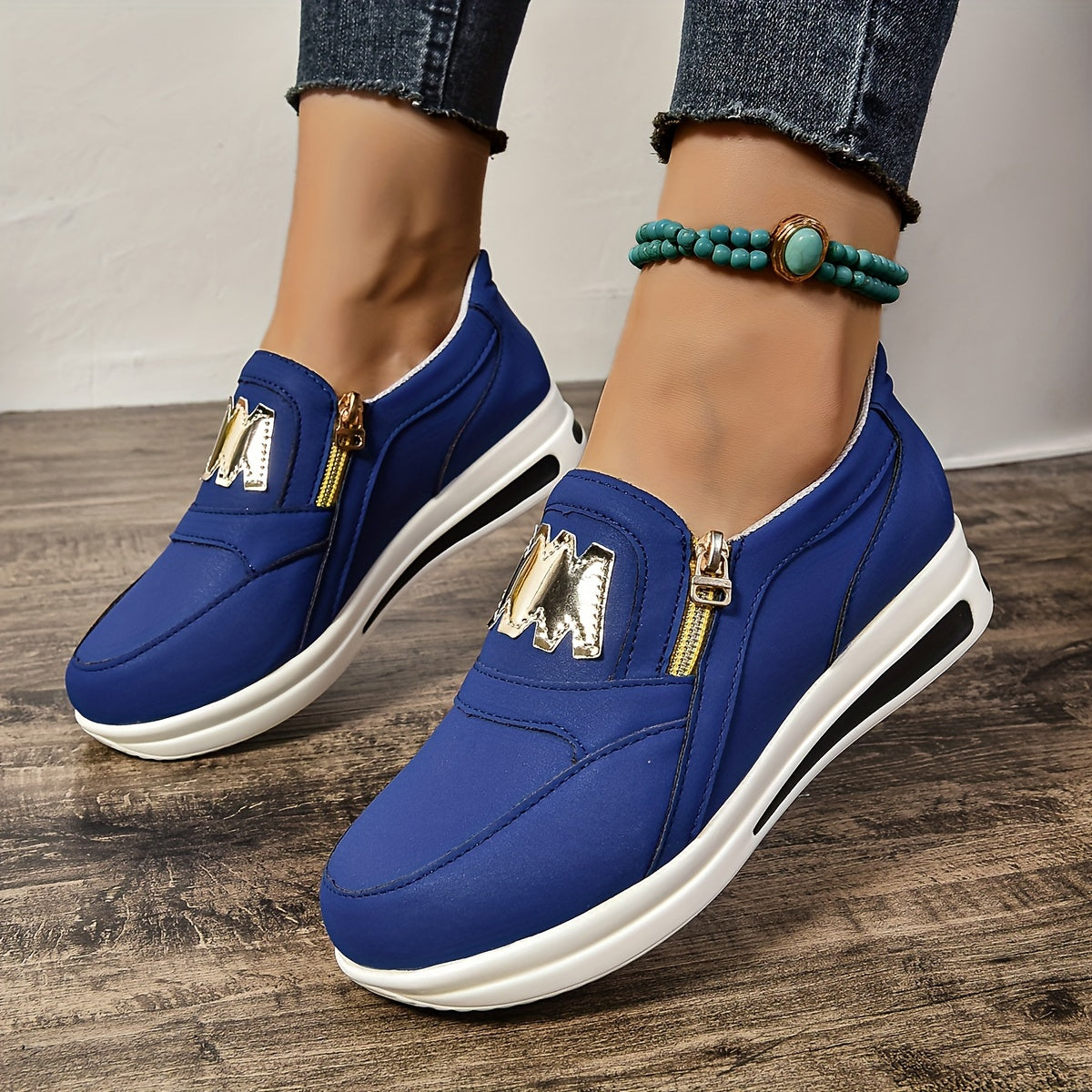 Women's Synthetic Letter Print Platform Sneakers, Low-Top Casual Shoes