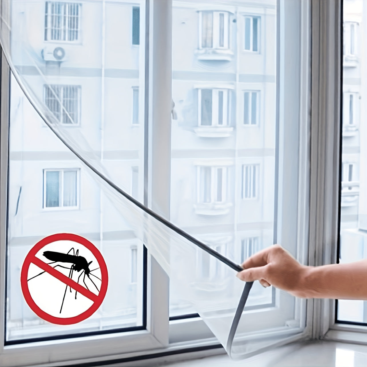 Self-Adhesive Mesh Window Screens White for Bedroom, Hand Wash, Semi-Transparent, 2 Pieces