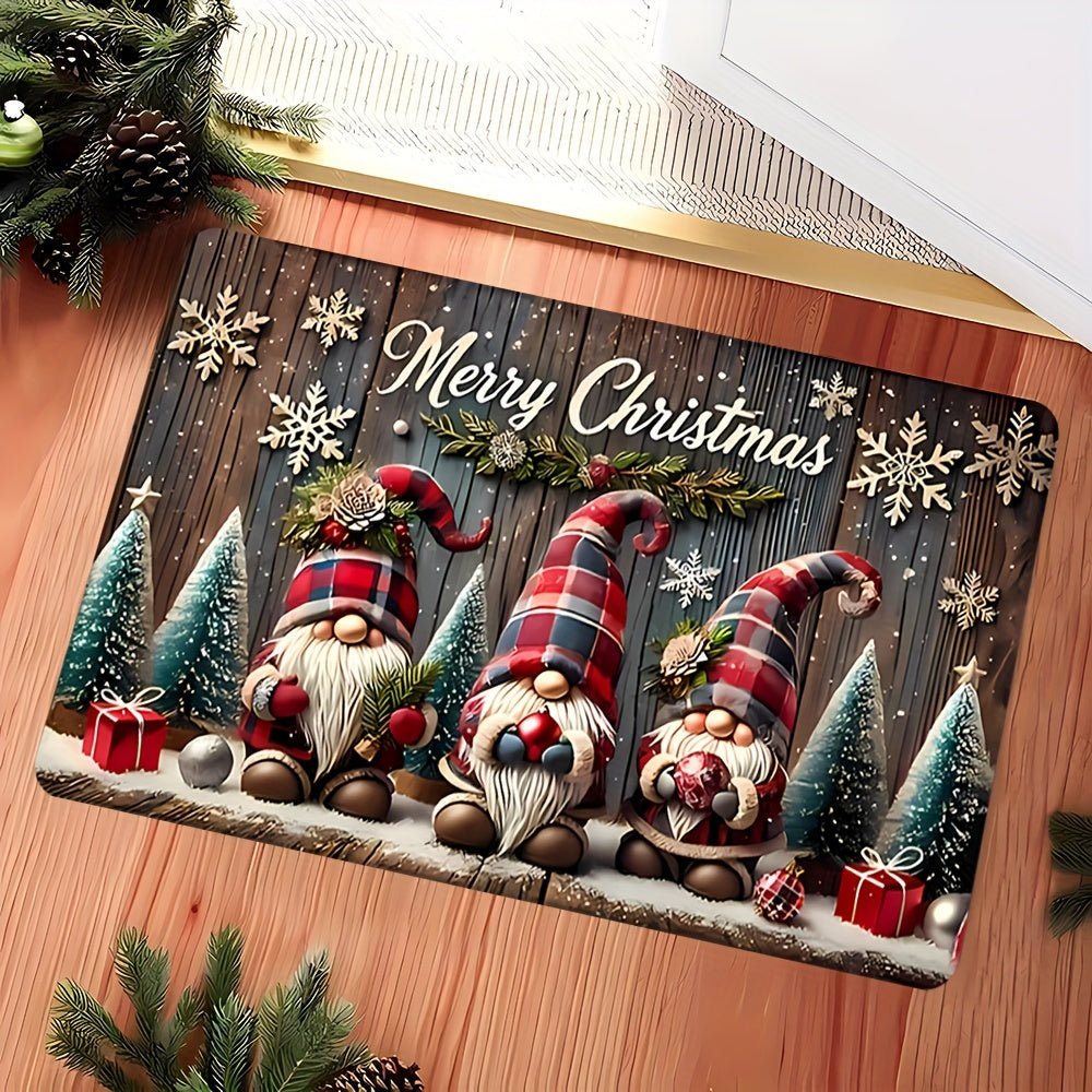 Christmas Gnome Doormat Polyester Indoor Rug with Anti-Slip Backing