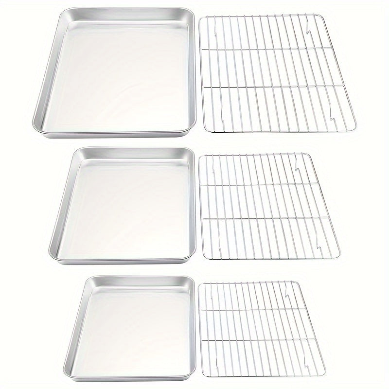 Stainless Steel Baking Sheet Set with Cooling Rack in 3 Sizes for Grilling and Baking
