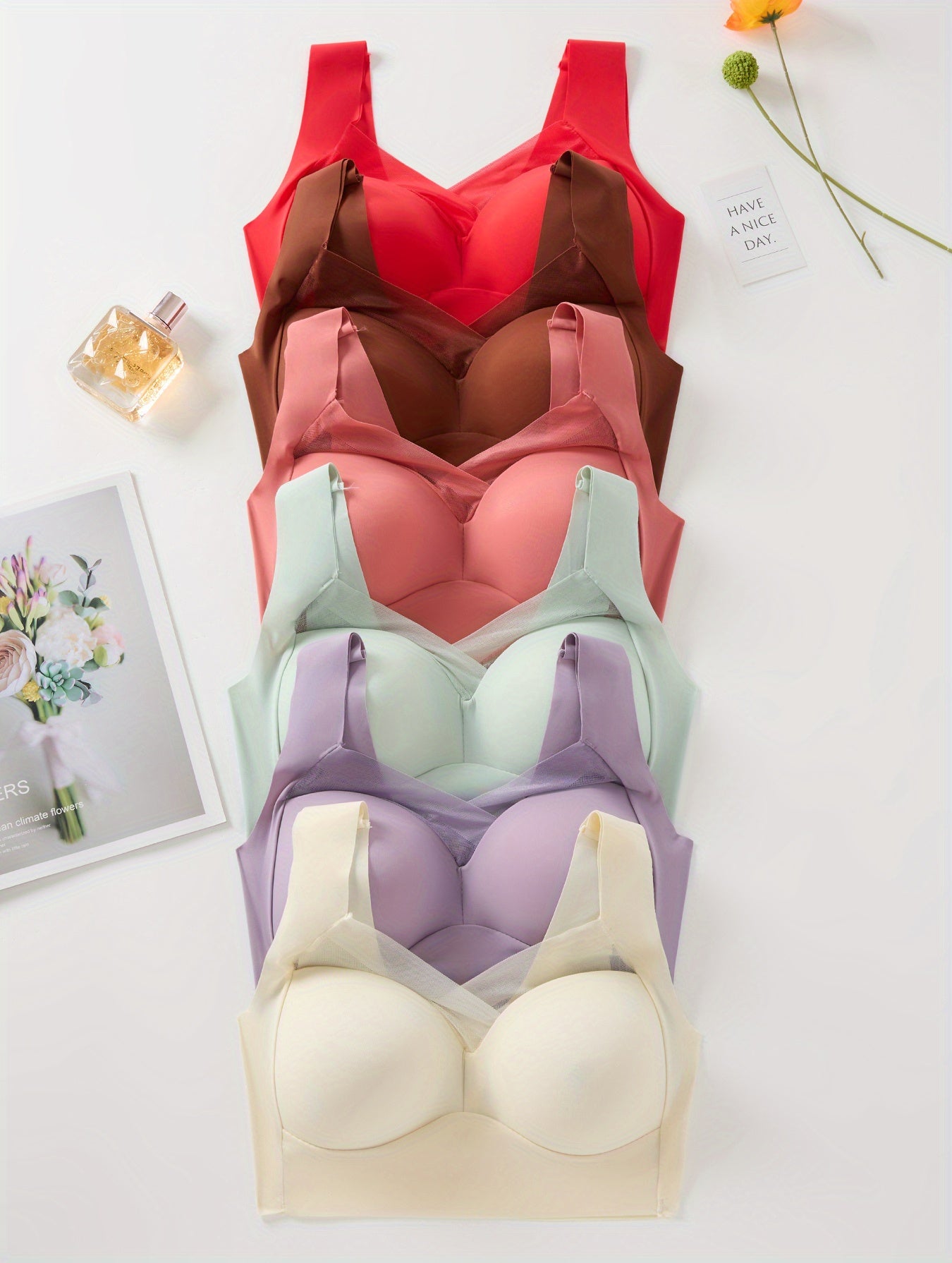 Women's Stretchy Sports Bras 6 Pack Breathable Mesh Back V-Neck Adjustable Straps