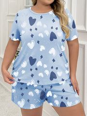Plus Size Women's Cotton Heart Print Loungewear Pajama Set
