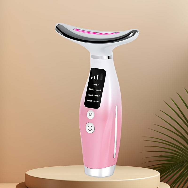 Electric Face and Neck Massager with 7 Modes Hot Compress Vibration Rechargeable