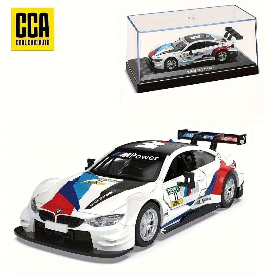 Coche de modelo en fundición a presión escala 1:44 BMW M4 DTM blanco azul, juguete de carreras para niños y coleccionistas