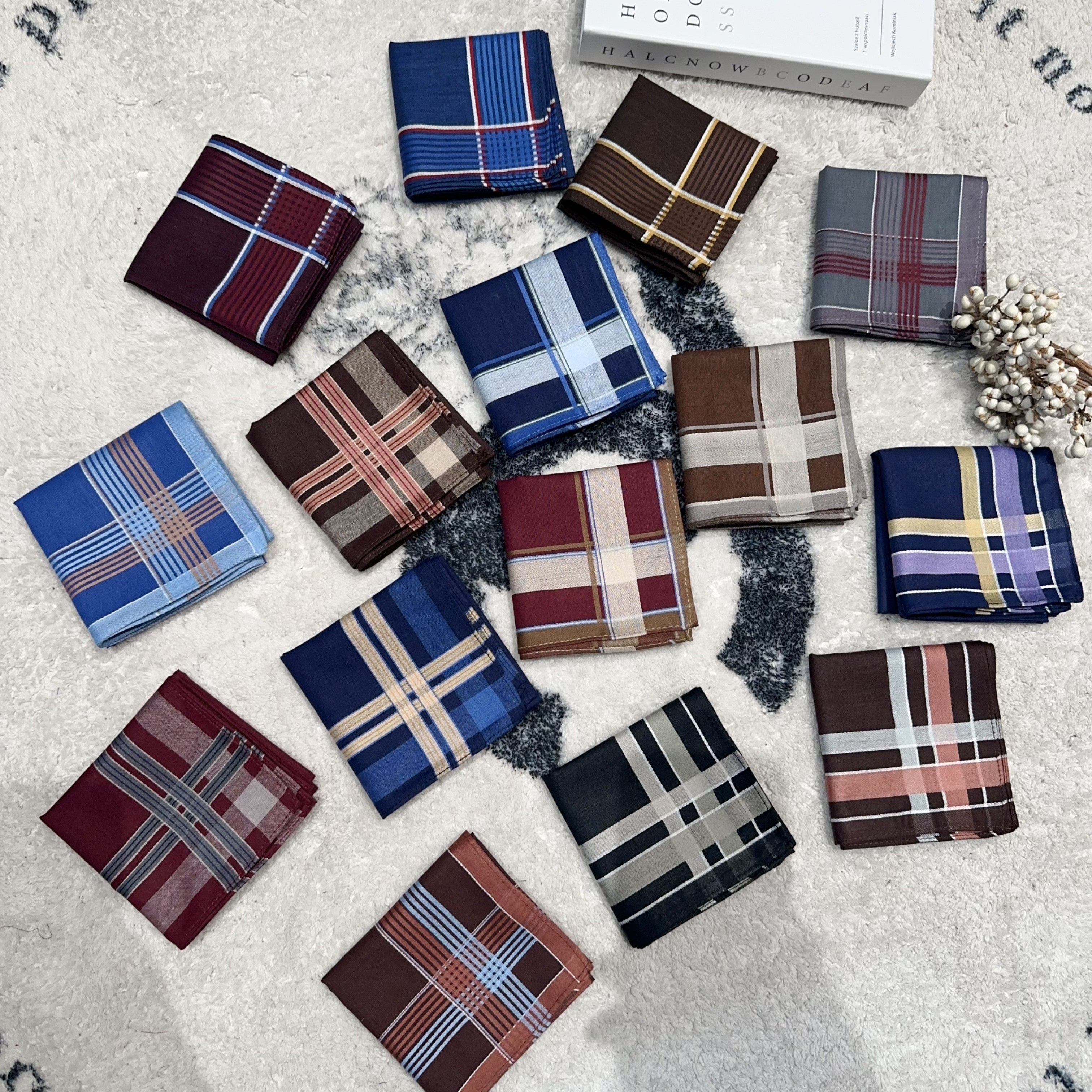 Juego de 12 pañuelos de tela oscuros para hombres, para bolsillos de traje y toallitas para el sudor