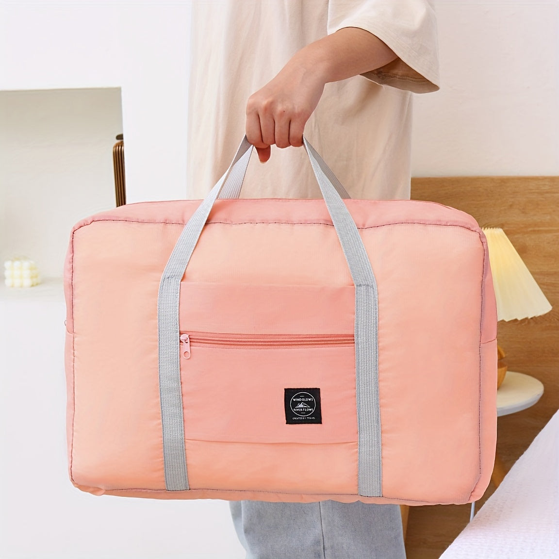 Large Capacity Folding Luggage Bag with Trolley Lightweight Travel Storage for Clothes