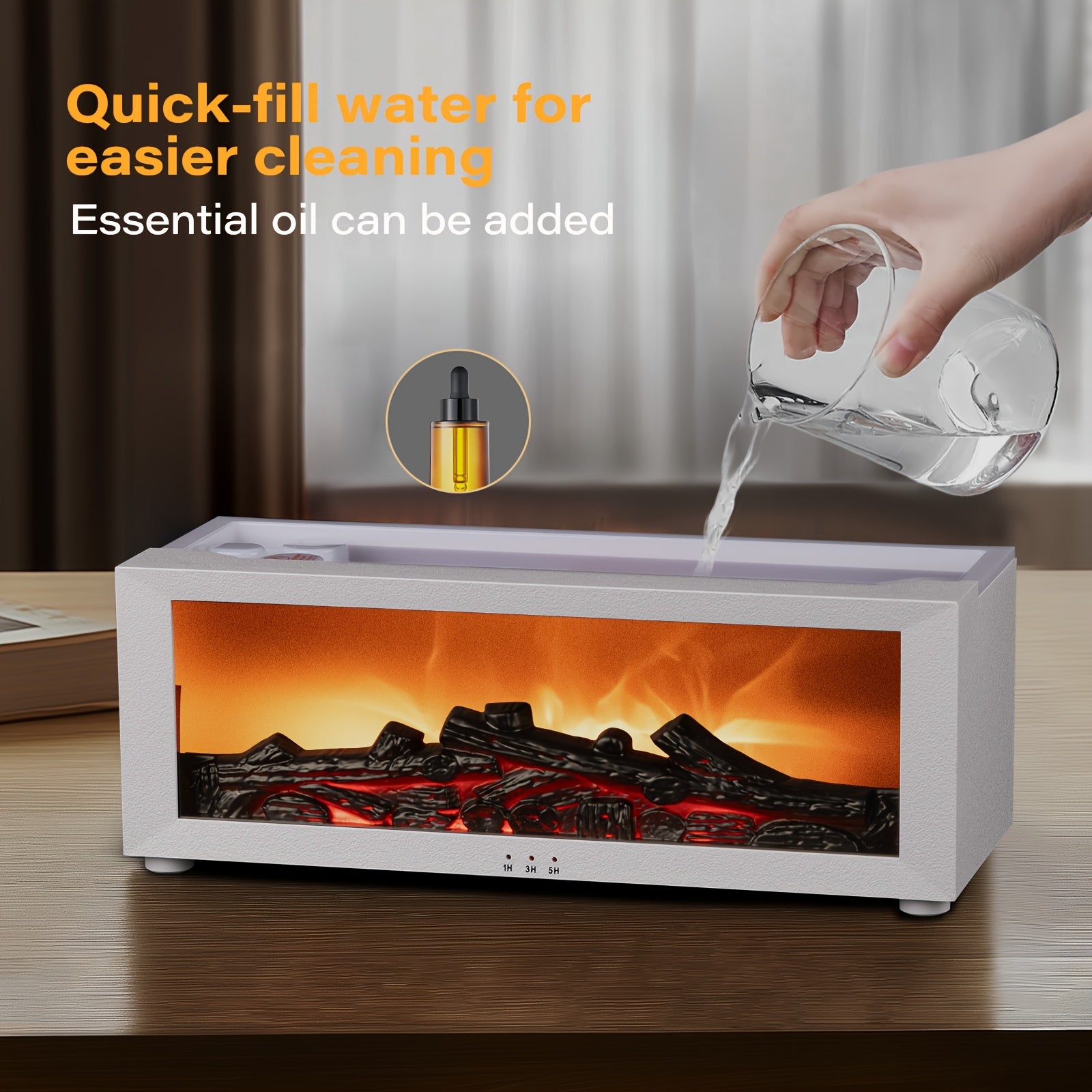 Simulated Fireplace with Flame Effect Remote Humidifier Colorful Lights