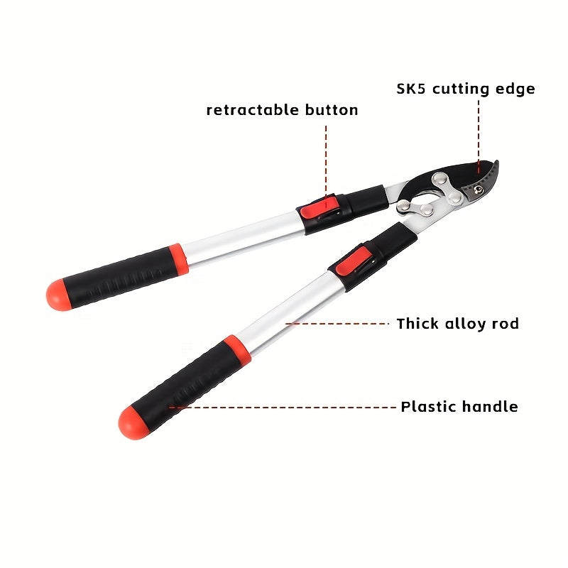 Extra Long Handle Thick Branch Pruning Shears with Retractable Rubberized Handle