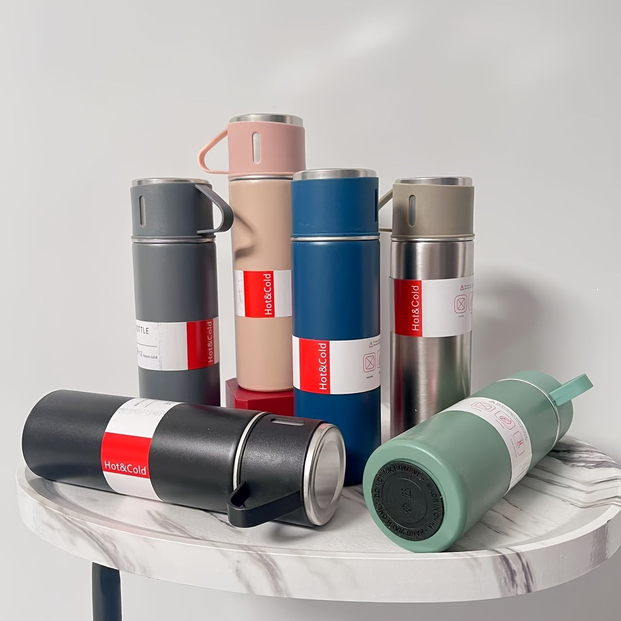 440ml Stainless Steel Vacuum Bottle with 2 Lids for Hot Cold Beverages