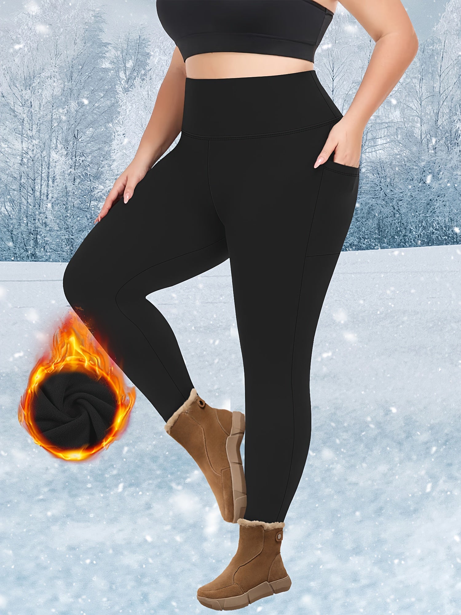 Leggings de yoga con forro de felpa para mujer talla grande, aislamiento térmico de invierno