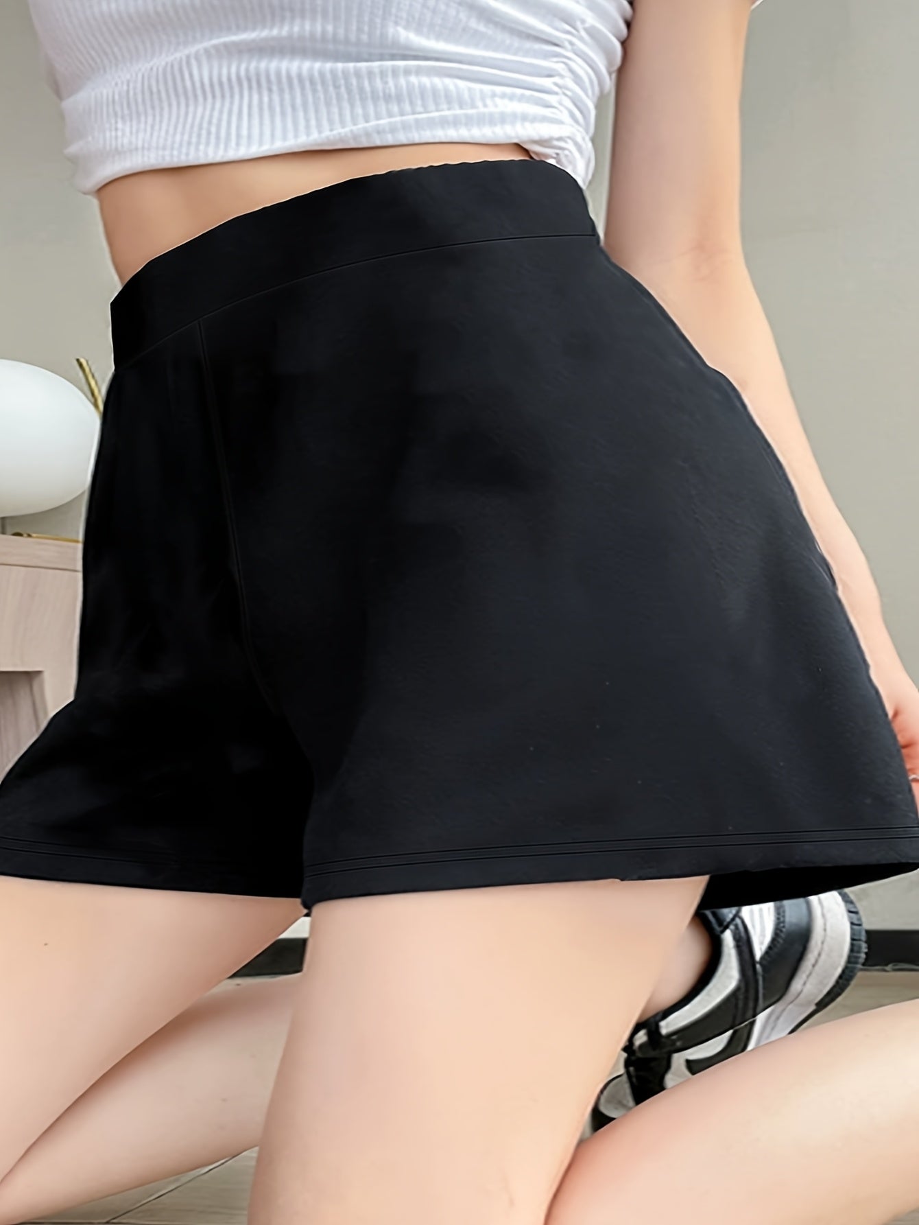 Plus Size Elastic Loose Pants Black Straight Leg Shorts Summer Comfortable Clothing