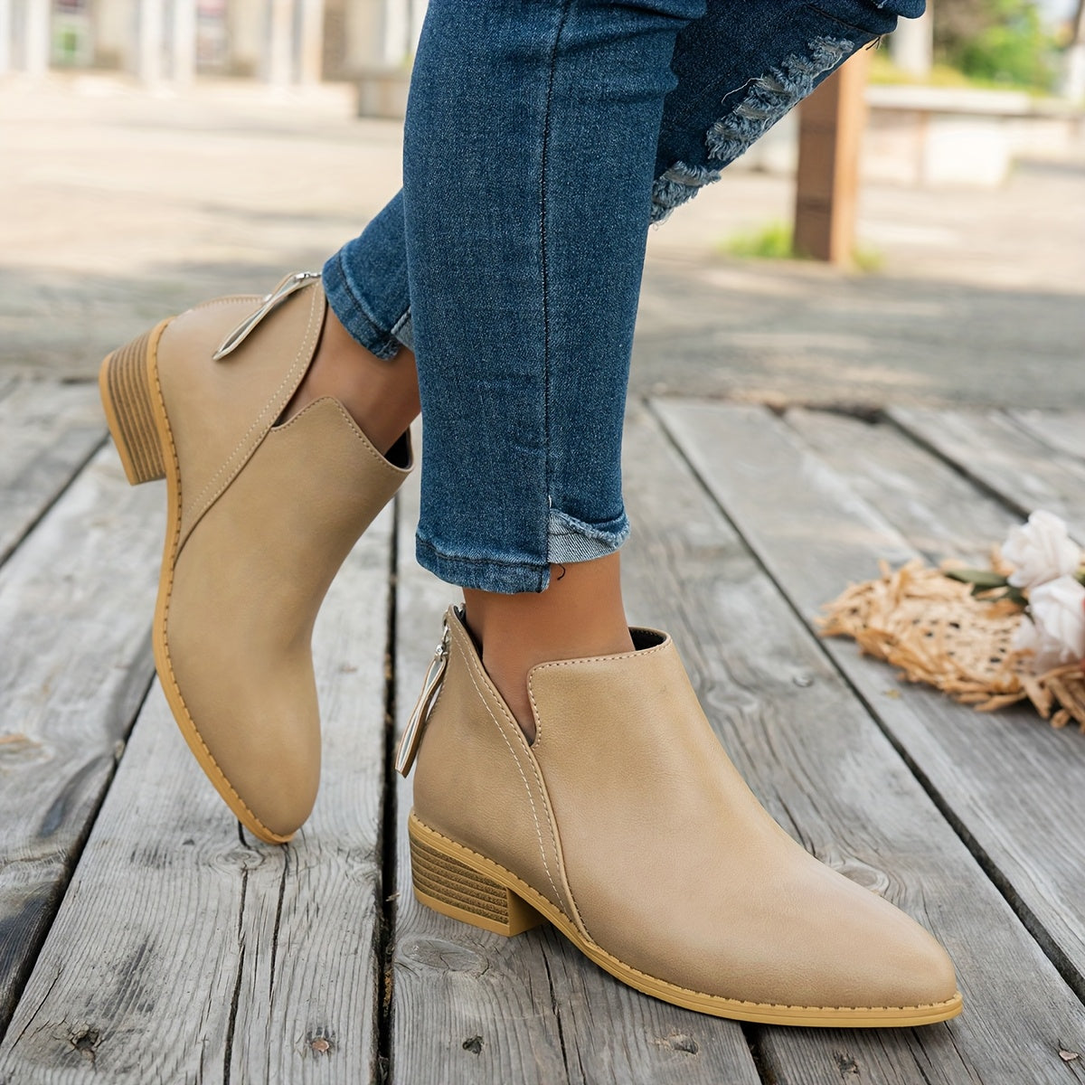 Women's Ankle Boots Solid Color Chunky Heel Pointed Toe Winter Shoes