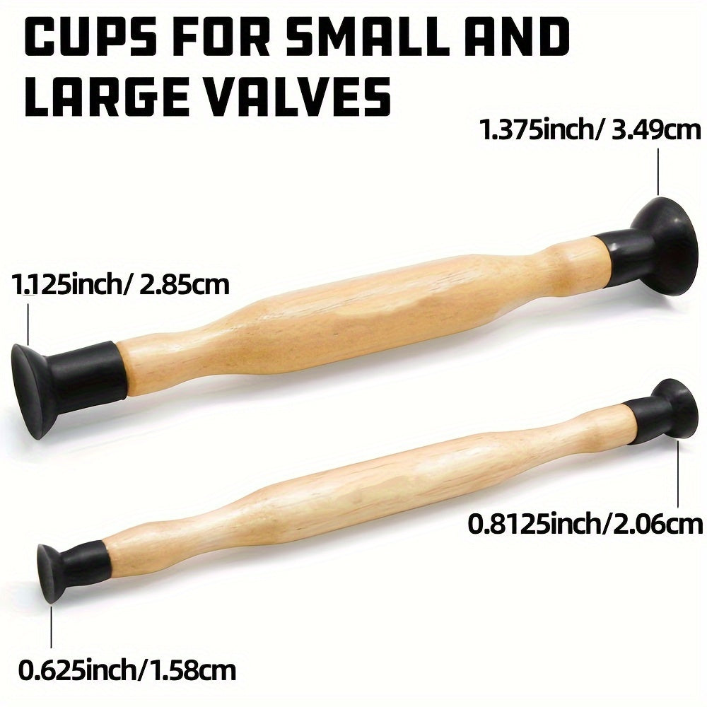 2 Pieces Double-Ended Valve Lapping Tool Set with Hardwood Handles for Cup and Seat Repair