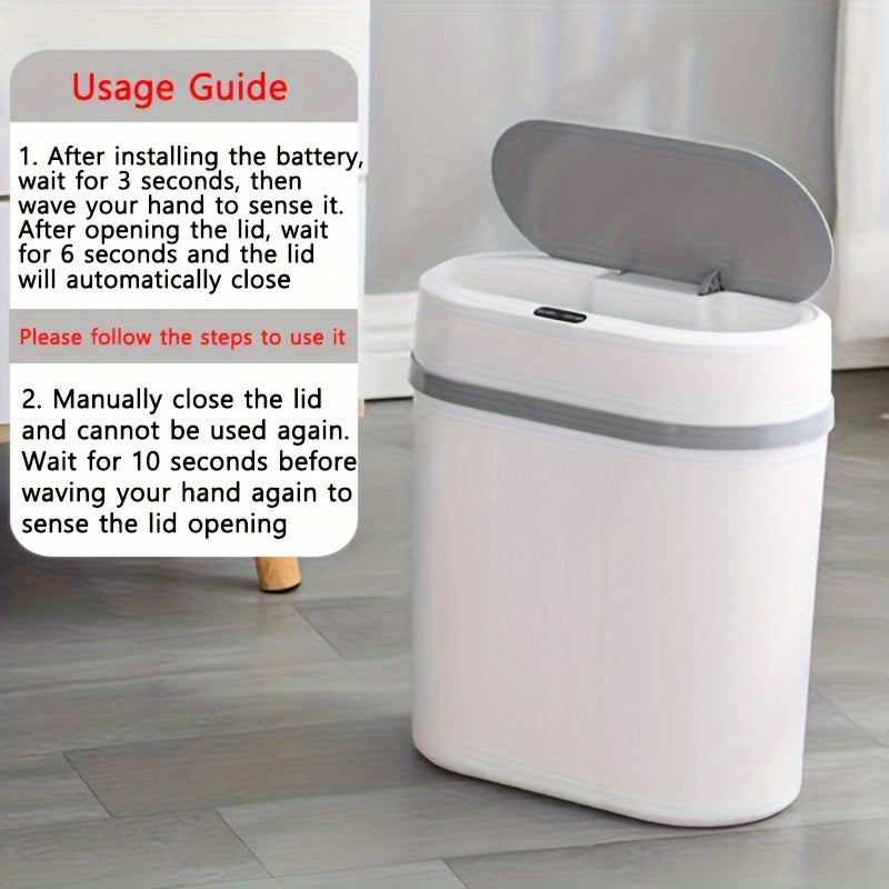 Battery-Powered Slim Smart Trash Can with Lid for Kitchen Bedroom Bathroom