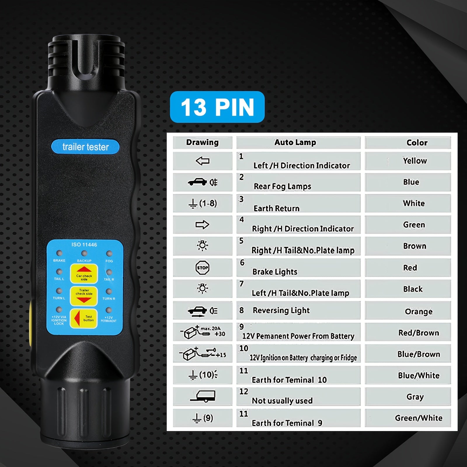 12V Yük mashinasining test qurilmasi 13 pin adapter simlarini tekshirish chirog'i test qilish avtomobil yuk mashinasi karvoni