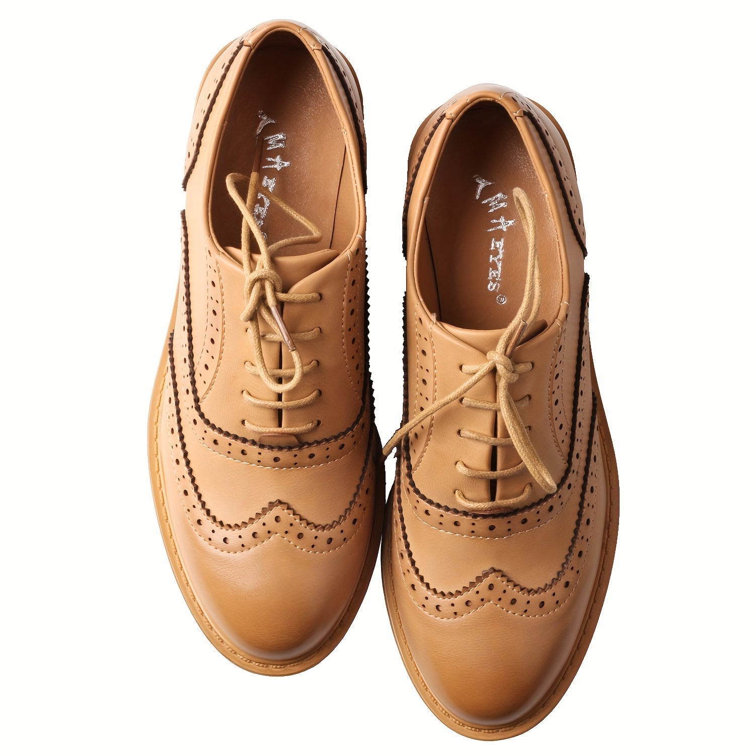 Women's Thick Soled Classic Leather Oxford Shoes with Carved Details