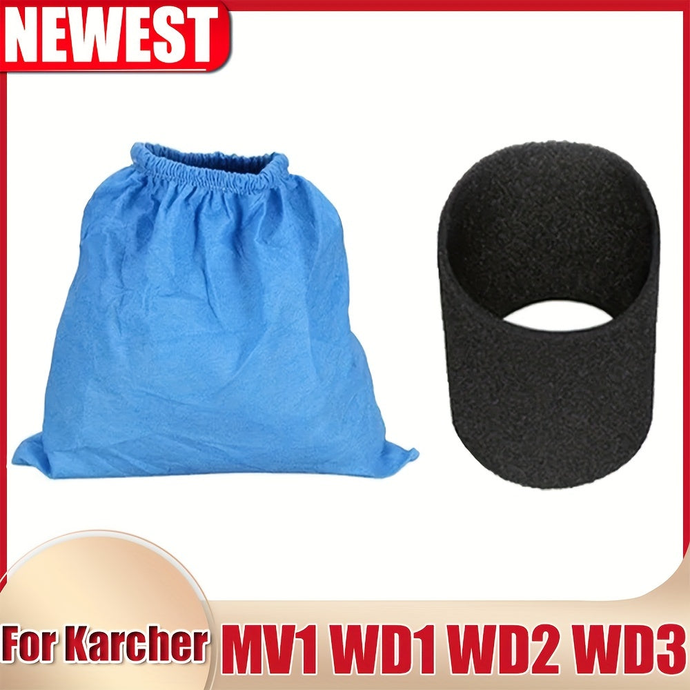 Karcher MV1/WD1/WD2/WD3 seriyali changyutgichlar uchun mustahkam mato sumkasi va ko'pik qopqoq almashtirish filtri to'plami - oson o'rnatish uchun yuqori sifatli motorni himoya qilish aksessuarlari, filtr elementlari va sumka qismlarini o'z ichiga oladi.