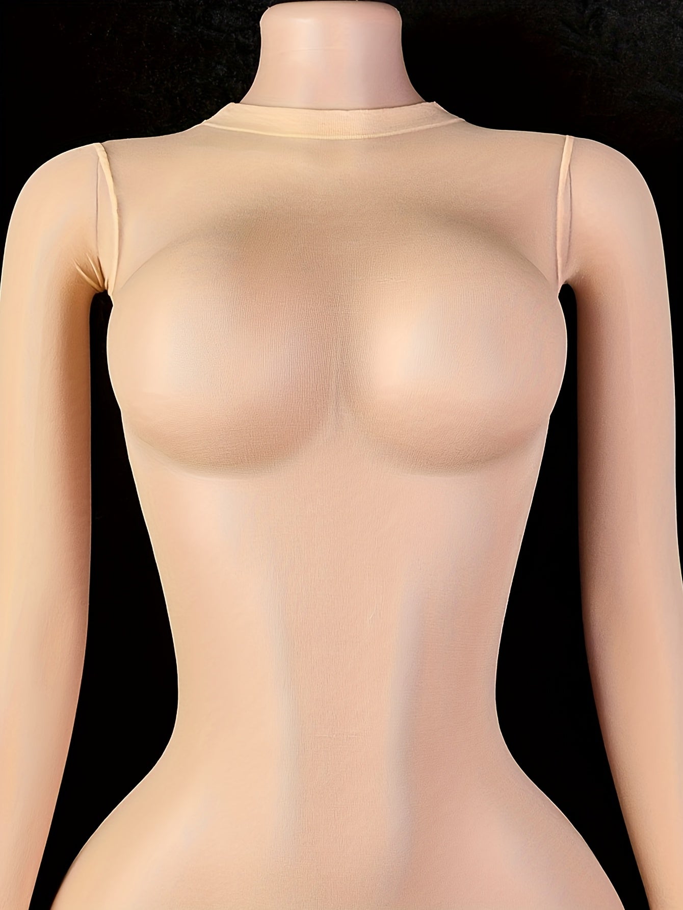 Long Sleeve Sheer Dress Jumpsuit Solid Color Adult Polyamide Knit