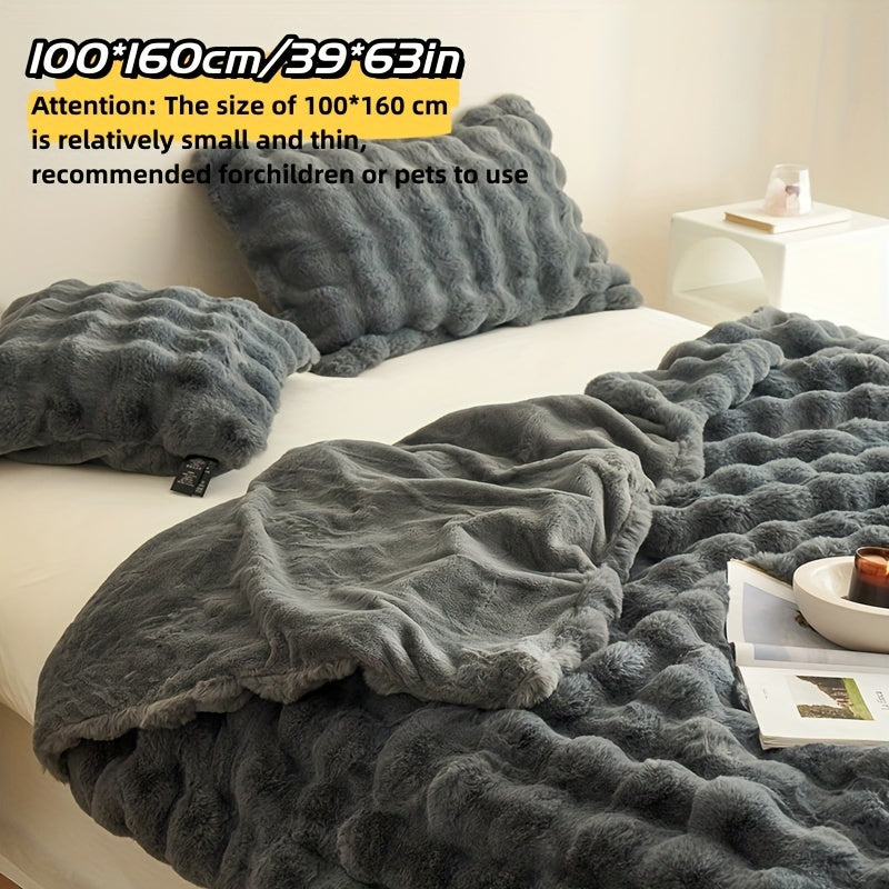 Faux Rabbit Fleece Blanket Soft Warm Throw for All Seasons and Gifts