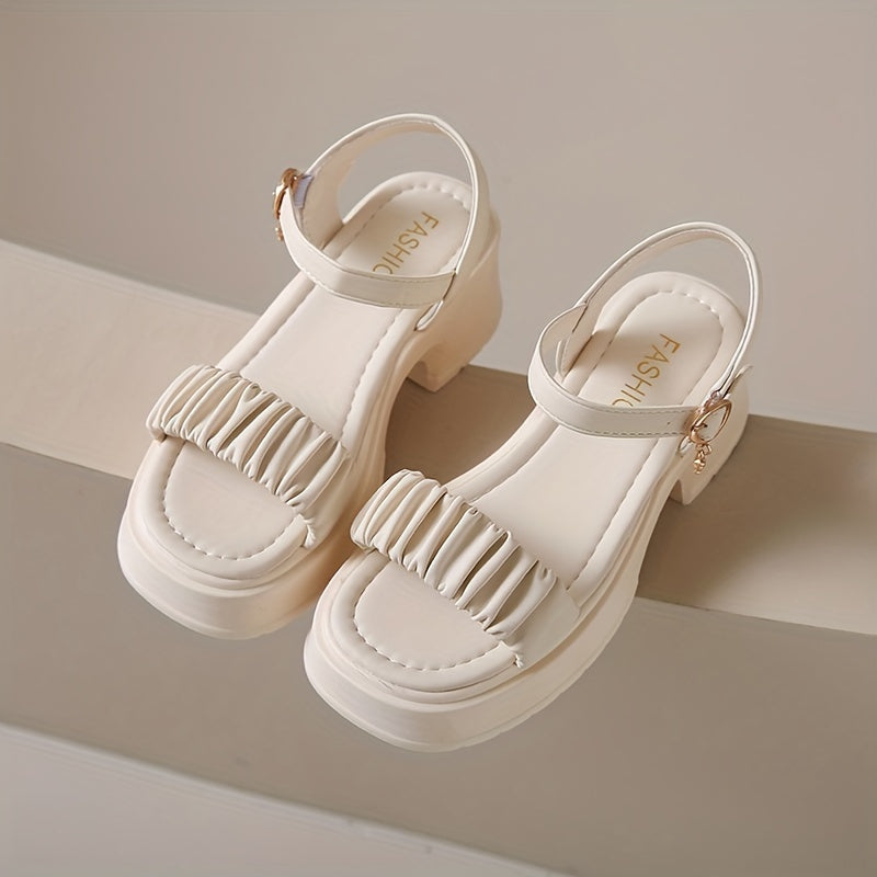 Women's Chunky Heel Sandals with Knot Design Open Toe Buckle Strap Summer