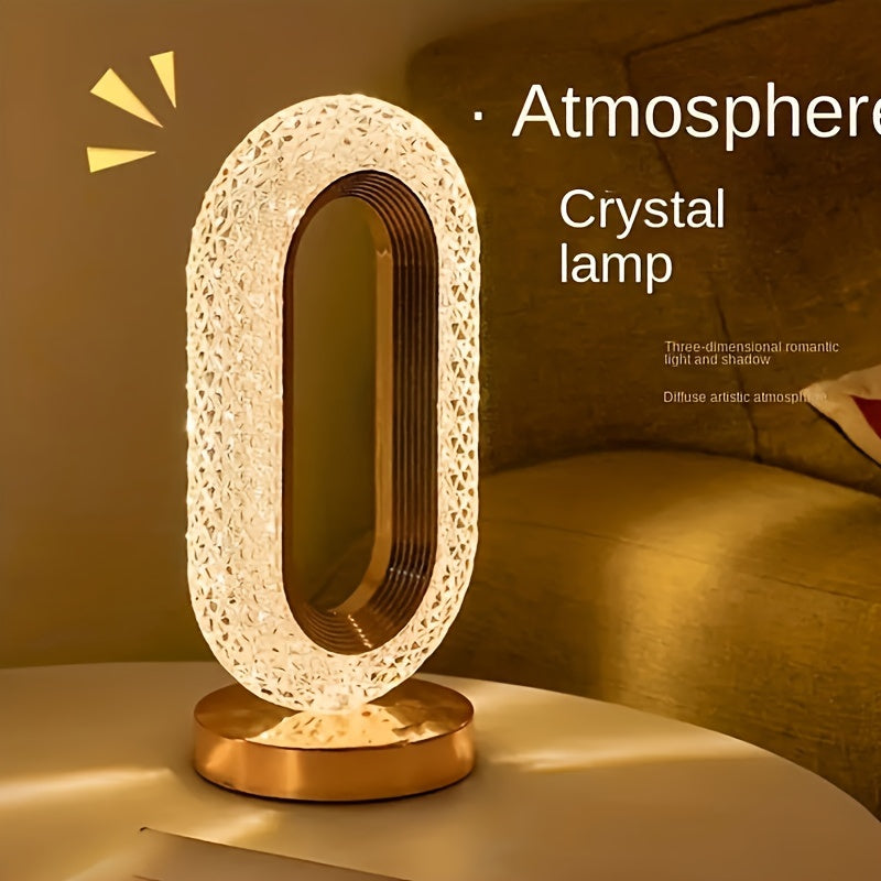 Oval Crystal Table Lamp with USB Charging and LED Light for Bedroom or Office Decor
