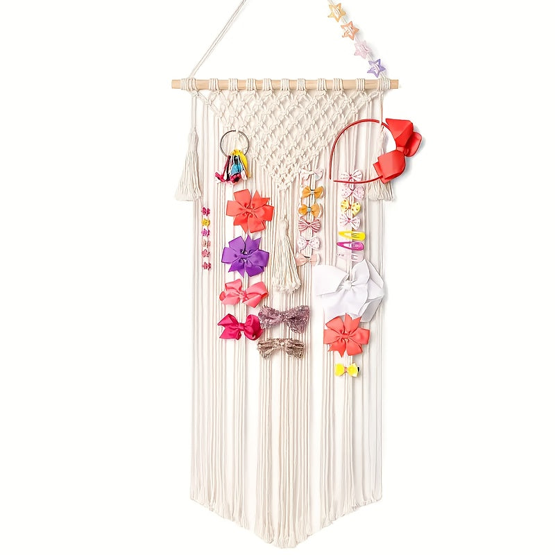 Bohemian Wall-Mounted Hair Accessory Organizer Cotton Storage for Clips and Bags