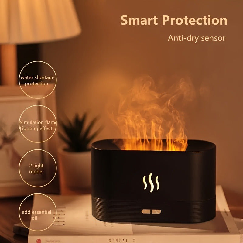 Universal Black USB Aromatherapy Humidifier with Flame Effect for Home Office