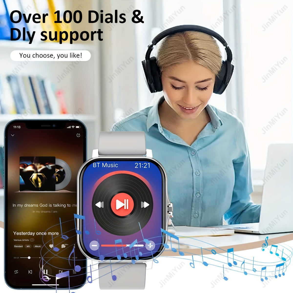 1.83 Inch Full Screen Touch Sports Smartwatch for Men and Women with Wireless Call Message Reminder and Multiple Sport Modes