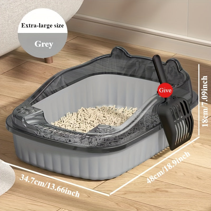 Large ABS Cat Litter Box with Splash Guard and Scoop in Multiple Colors