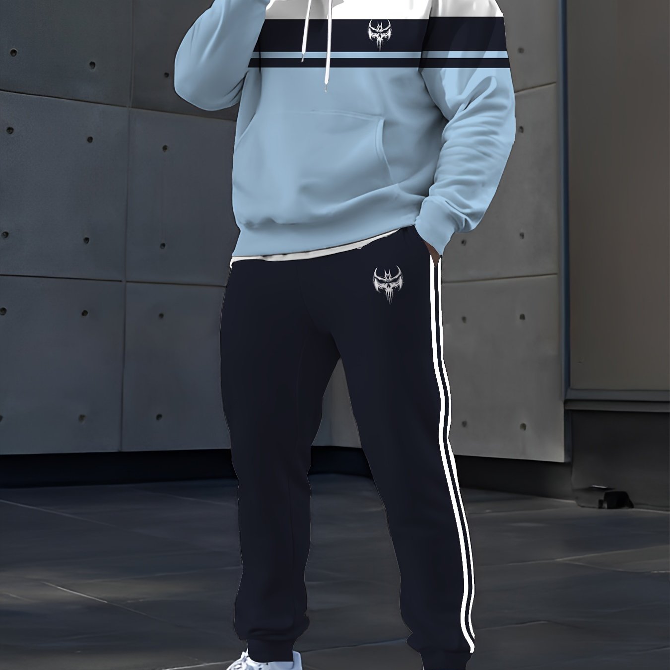 Conjunto de sudadera con capucha y pantalones deportivos de poliéster con estampado digital para hombres, ideal para primavera y otoño, casual y al aire libre