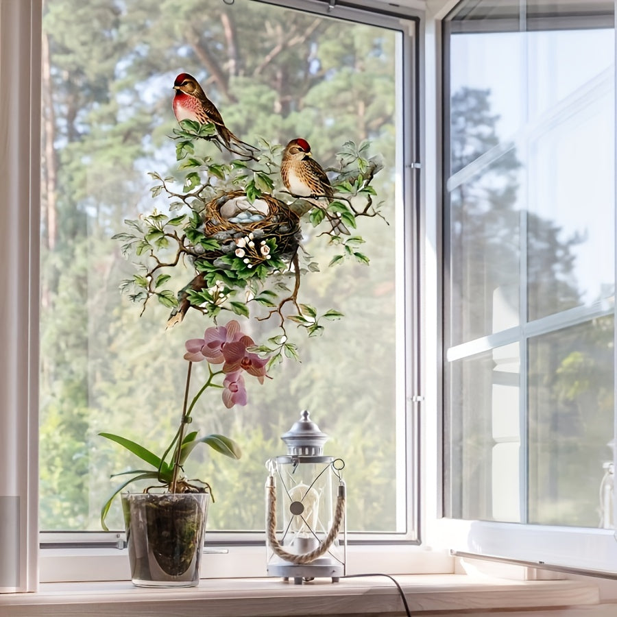 Bird's Nest and Branch Wall Sticker Self-Adhesive PVC Home Decor for Living Room Bedroom Entryway