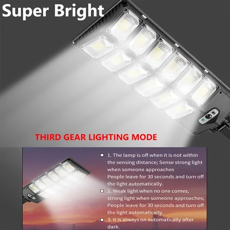Solar Powered Outdoor Street Light with Motion Sensor 504 LED 7000K Cool White Dimmable Energy-Efficient