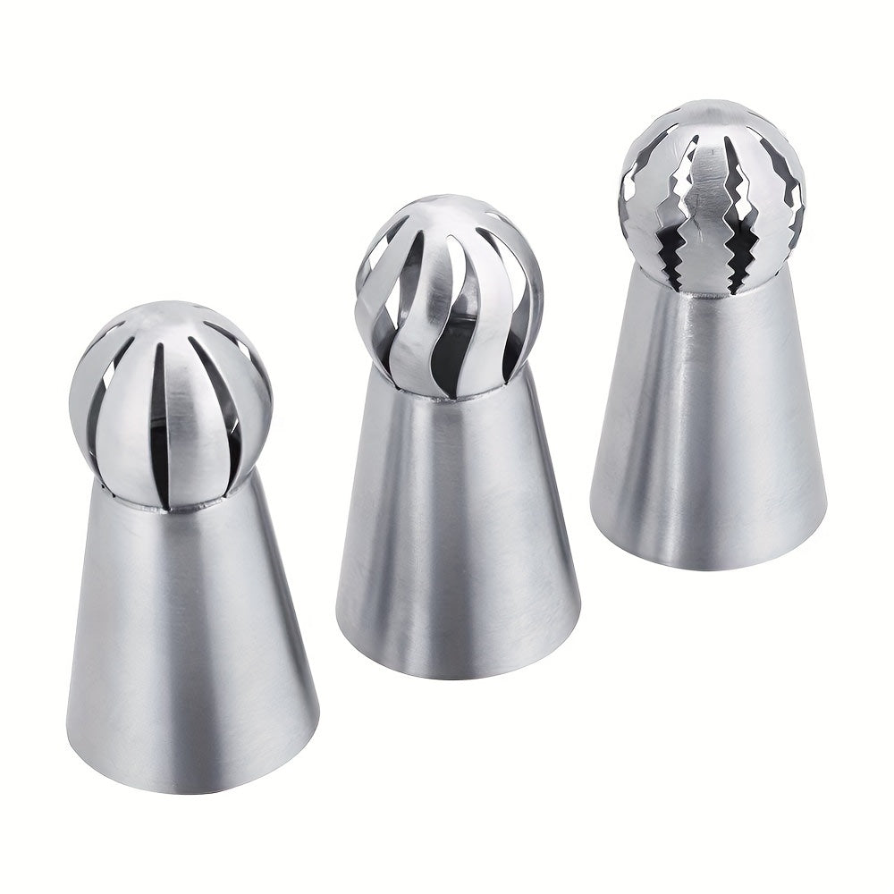 Set of 3 Stainless Steel Piping Tips for Cupcakes and Cakes Decorating