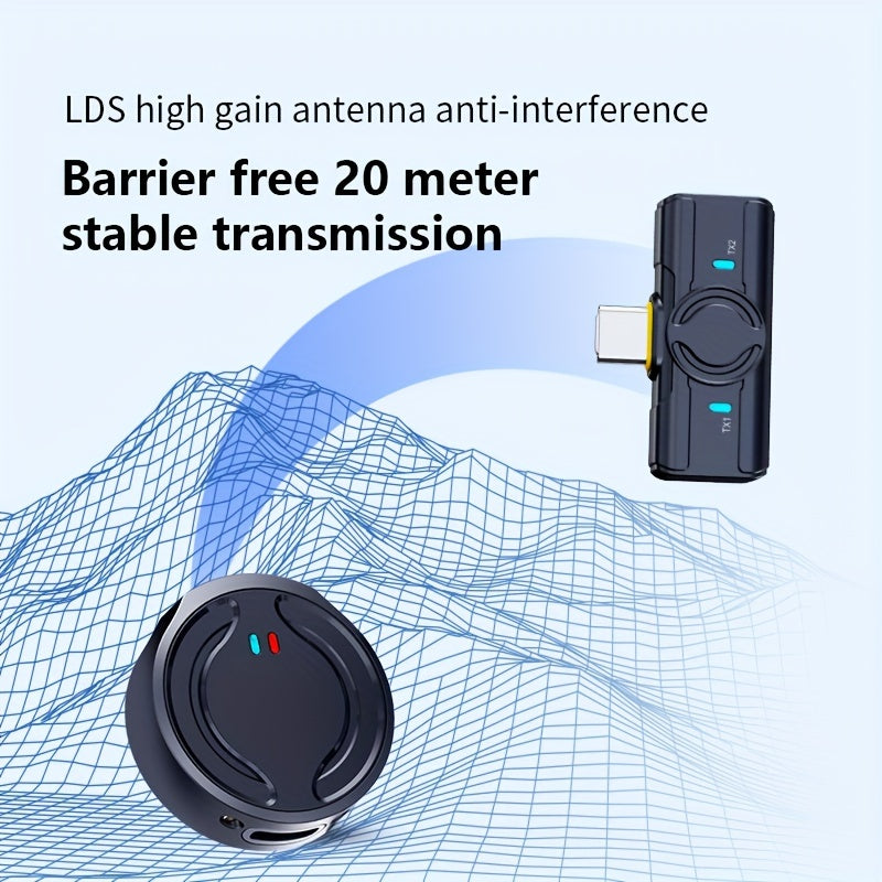 Wireless Clip-On Microphone with LED Display Noise Reduction USB-C for Video Recording Streaming