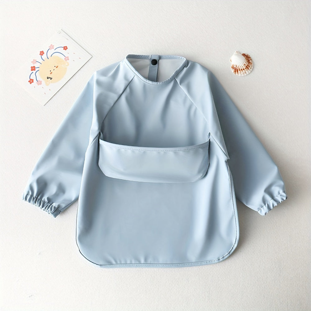 Long Sleeve Waterproof Reversible Bib for Kids with Soft PU Material and Easy Cleaning