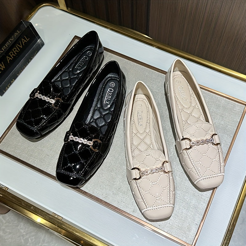 Women's Embroidery Loafers Soft Sole Low Heel Square Toe Oxfords in Large Sizes