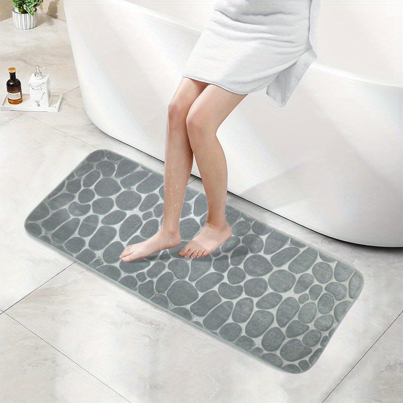 Cobblestone Pattern Memory Foam Bath Mat Non-Slip Absorbent Machine Washable