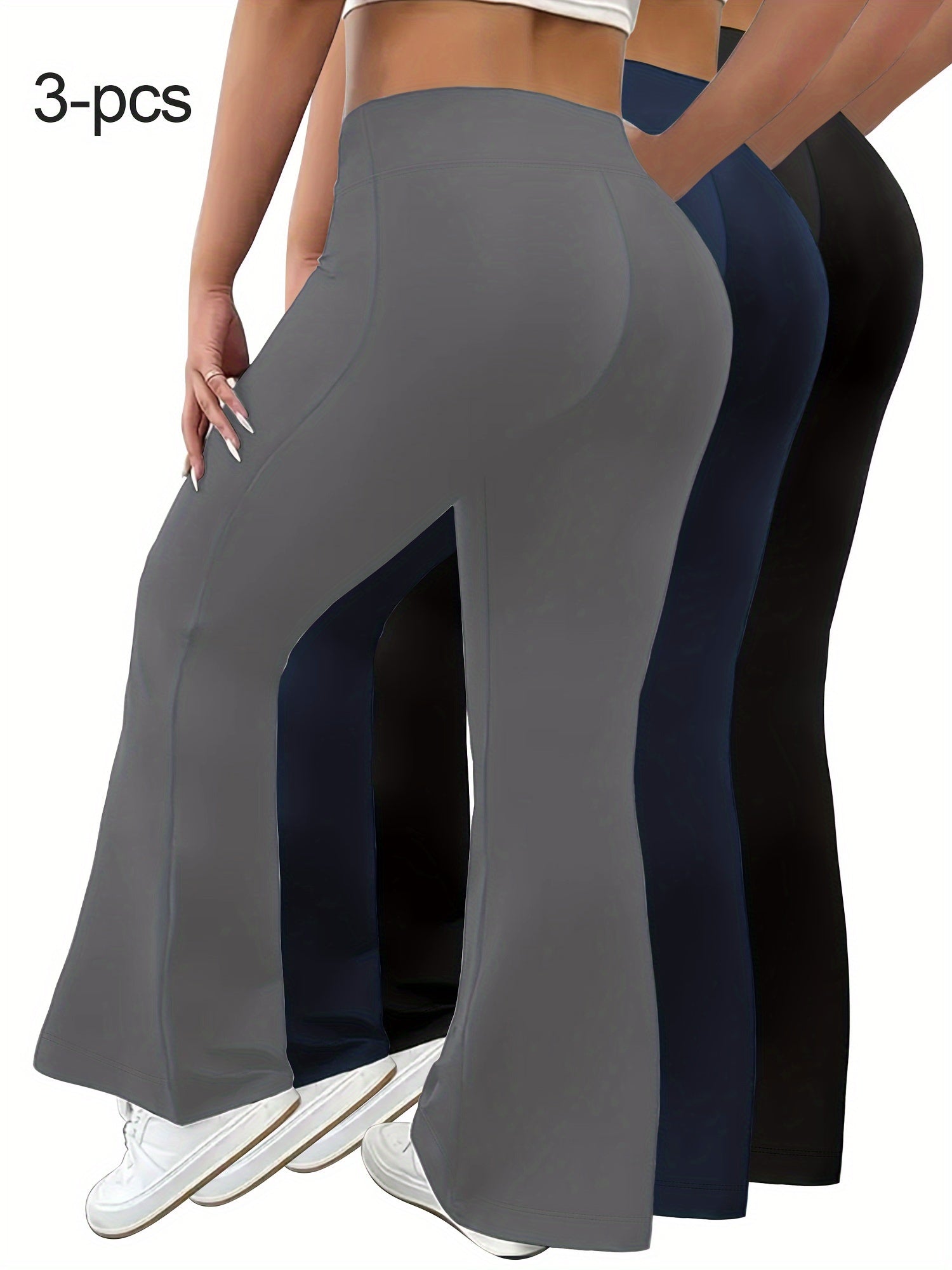 Women Plus Size High-Waist Flare Pants Soft Fitness Tummy Control Legs