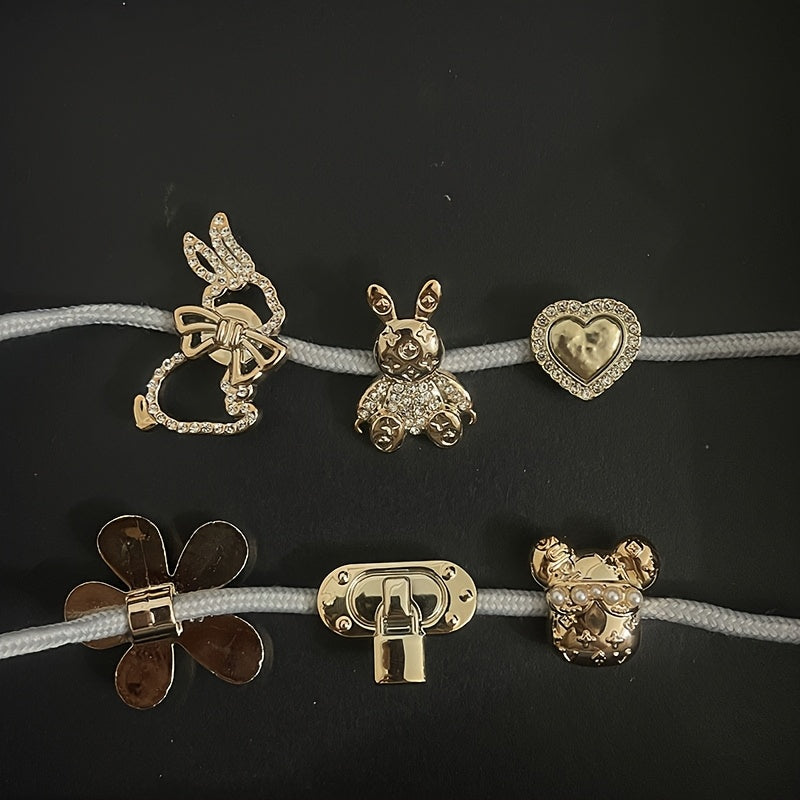 Unisex Fashionable Shoelace Pendants Set of 6 with Heart, Flower, Bear Styles