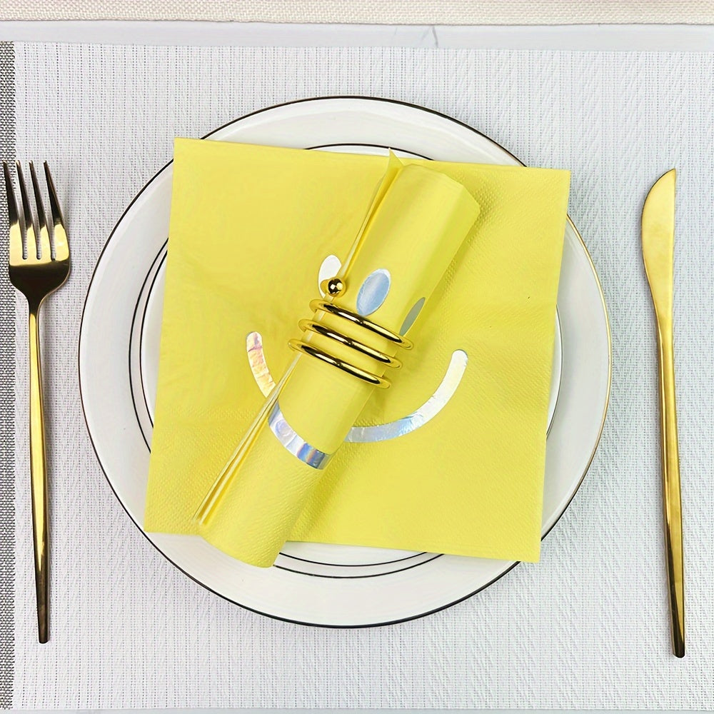 Set of 20 Yellow Smiley Face Disposable Napkins 2-Ply Paper 33 cm for Parties
