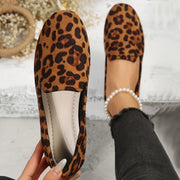 Women's Leopard Print Flats Lightweight Slip-On Fabric Boat Shoes