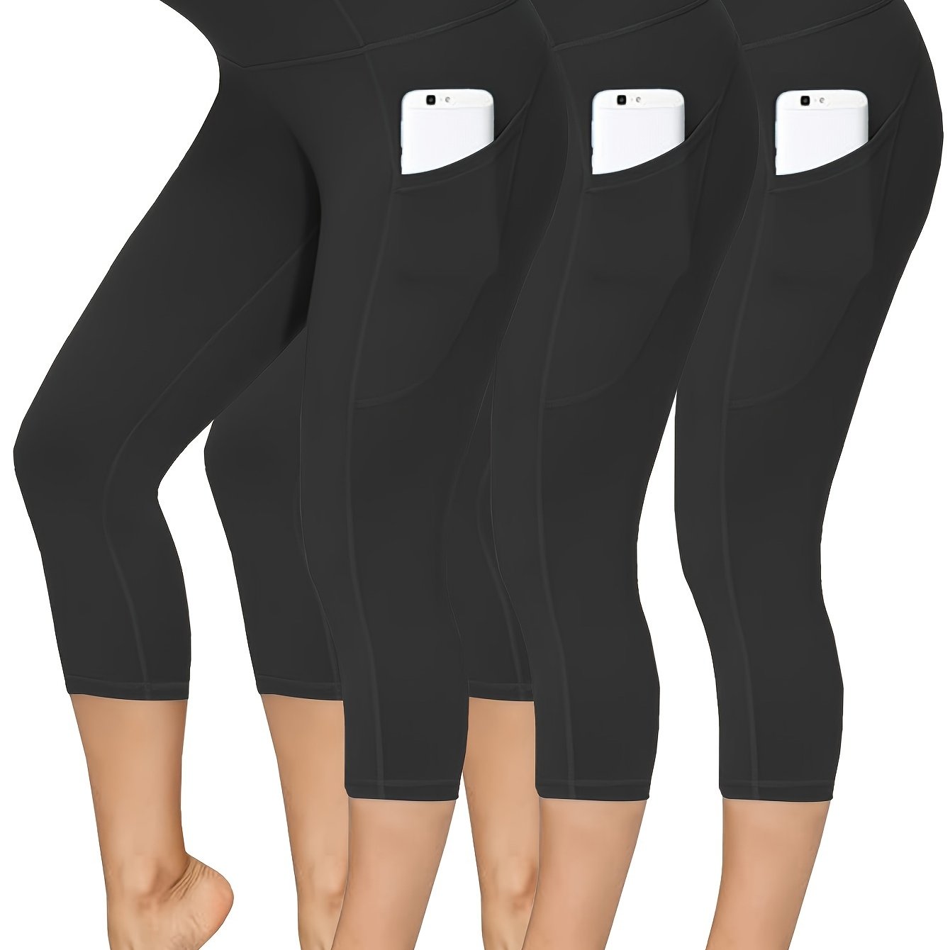 Plus Size Women's High-Waisted Capri Yoga Pants with Pockets