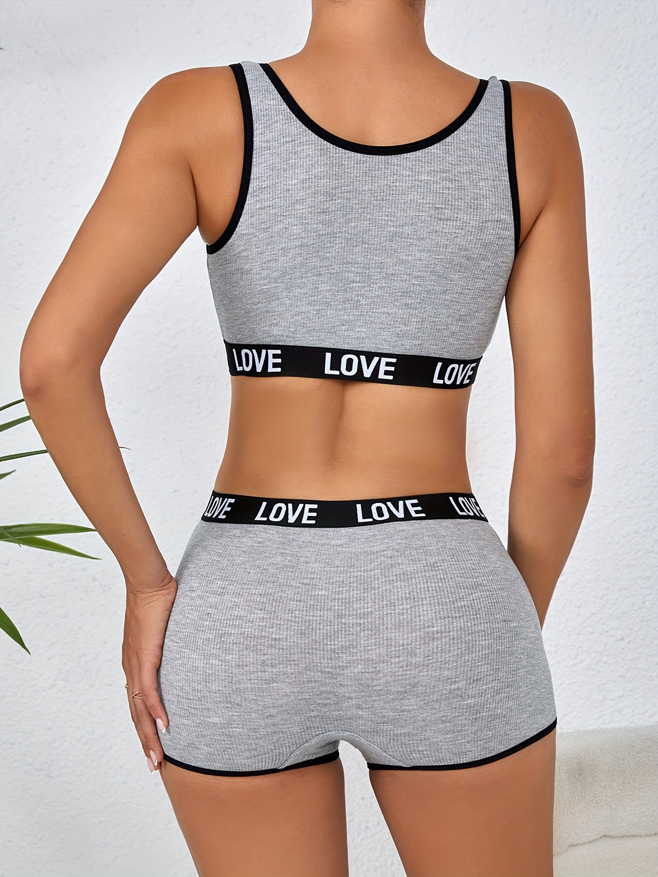 Women's Breathable Letter Print Lingerie Set with Bra Tank Top and Panties